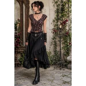 Moa Floral Ruched Mesh Top Womens Medium Whimsigoth Fairy Grunge Cottagecore Y2K